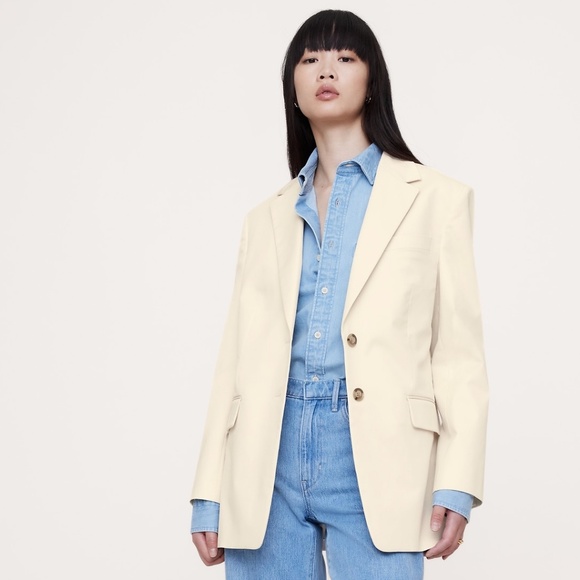 New! Banana Republic Cotton Blazer in Creamy White, Size 14 - Picture 1 of 5